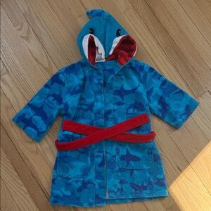 Saint Eve Swim Blue Shark Hooded Kids Robe Coverup with Red Belt